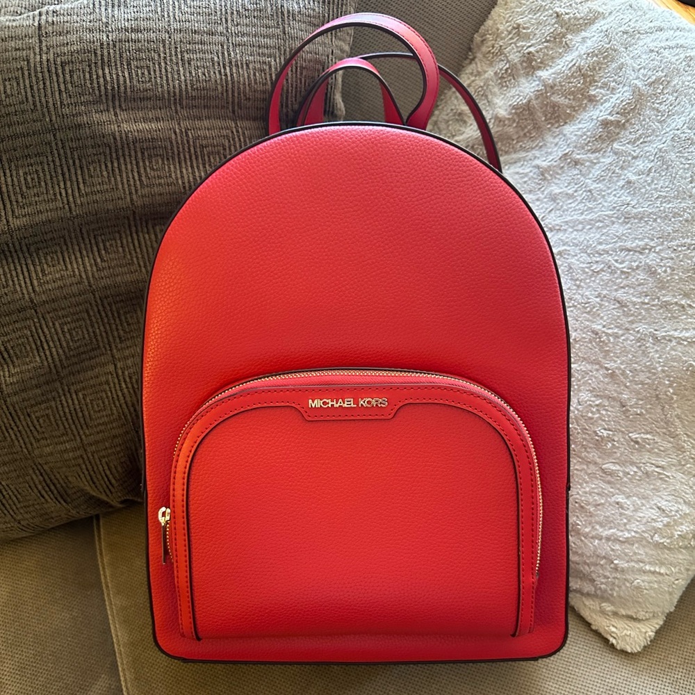 Bright Red—Michael Kors Jaycee Large Pebbled Leather Backpack